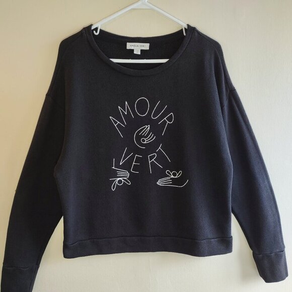 Amour Vert Organic Cotton Sweatshirt Relaxed Fit Crewneck  Women Size Small Boho - Picture 4 of 8